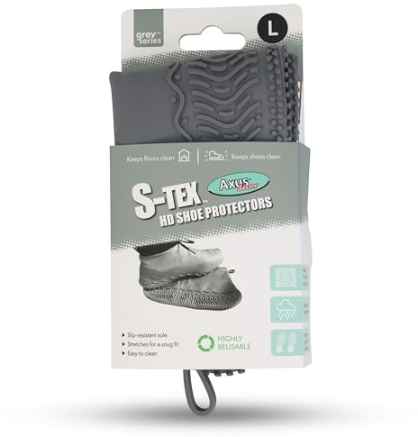 Axus Decor S-Tex Hd skoskydd, tjockt silikon vattentäta skoskydd för att hålla golv och matta ren, återanvändbar, halkfri regn, stretch för att passa alla skor, lätt att rengöra, stor (grå), Grå, Grey