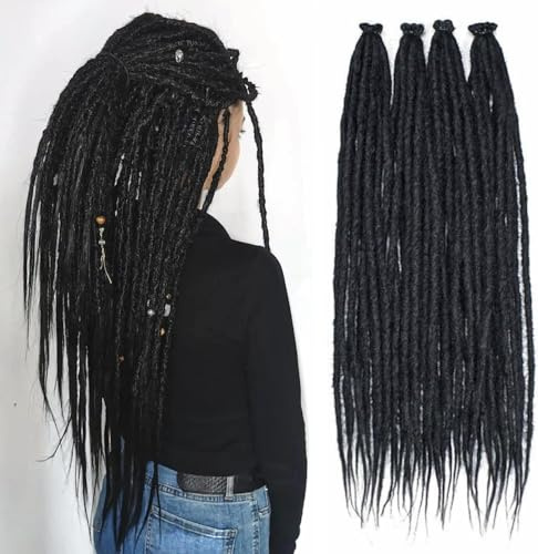 PORSMEER Confezione da 20 ciocche di extension per dreadlock sintetici neri scuri per donne, dreadlock hippie fatti a mano, dreads morbidi in stile reggae, intrecciati all'uncinetto, per capelli da