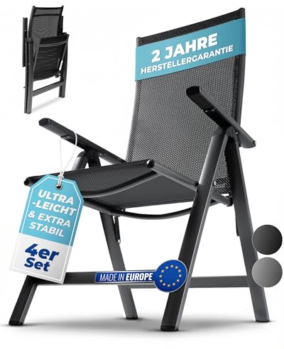 gardisun Hochlehner Gartenstuhl klappbar aus Aluminium, 4er Set, Anthrazit | 2-Fach pulverbeschichtet, wetterfest, leicht, 5-Fach verstellbar, Made in EU