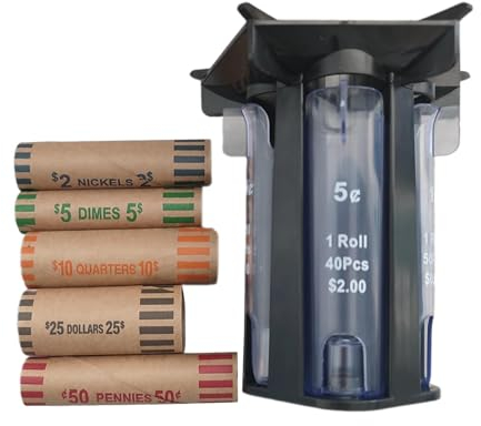 perfk 5-in-1-Wechselgeldsortierer, Münzzähler, Münzsortierer, Münzspender, Münzorganizer, Münzrollen, passend für Einkaufszentren, Hotels, Einzelhändler und