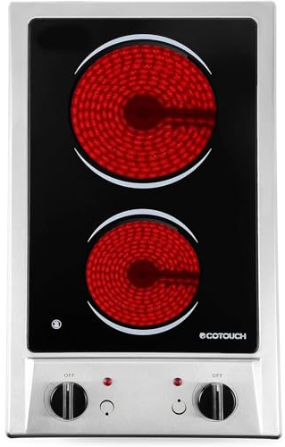 ECOTOUCH 2 Burner Electric Cooktop, 12 Inch Electric Stove Top 110V-120V Built-In Radiant Ceramic Glass Stovetop Hard Wire No Plug