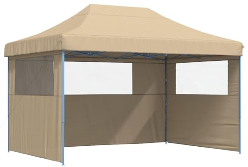 vidaXL Pop-Up Beige Party Pavilion with PVC Roof and Steel Frame - 410x279x315 cm, 3 Windowed Sidewalls for Outdoor Events