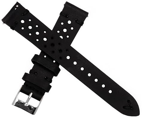 Dcasmo group Svart Klockarmband i Akta Läder 20 mm för Män New Stock Vintage - Original Diver Racing Rally Armband - Traditionell Retrostil Strap