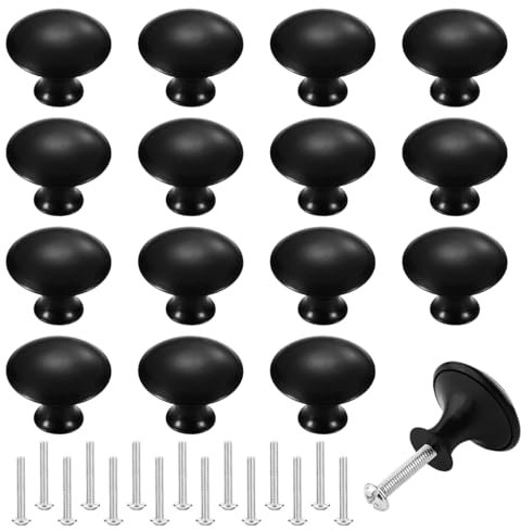 16 Pezzi Pomelli Rotondi per Armadi con 16 Viti di Montaggio, 30mm Nero Opaco Pomelli per Porta, Monoforo Pomolo per Mobili, Rotondo Pomelli Neri in Lega, Pomelli per Cassetti, Porta, Mobili, Armadio