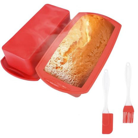 Juego de 2 moldes de silicona para pan, moldes para hornear con raspador, pincel de aceite, moldes de silicona antiadherentes, molde para hornear pan para hacer pasteles de pan, pan de carne, brownies