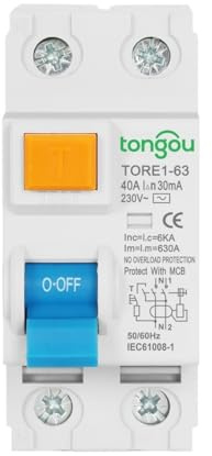 Disjoncteur Disjoncteur électromécanique à courant résiduel, 2P 16A 63A 10mA 30mA 100mA 6KA RCCB RCD 230V, disjoncteur différentiel, interrupteur de sécurité Disjoncteur 20a(2Pole 100mA,40A)