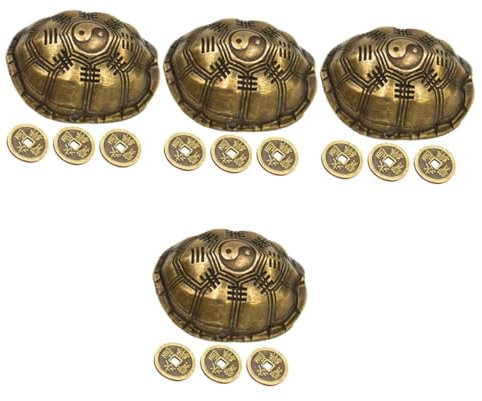 Zerodeko 4 Sätze Schildkrötenpanzer-anhänger Figur Skulptur Tier Wohlstand Frosch Schildkrötenskulptur Wahrsagender Schildkrötenpanzer Münze Frosch Zinklegierung Golden