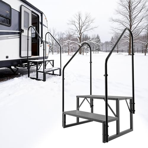 Escabeau à 2 marches, marchepieds pour jacuzzi avec pédales antidérapantes et 2 rampes, escaliers de camping-car d'extérieur très résistants pour caravanes de voyage, camping-car, 5e roues,