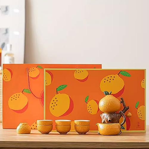 IUBGFTO Juego de té japonés, Juego de té, Juego de Tazas de té, Juego de té Caqui Ruyi Kung Fu, Tetera para el hogar con Caja de Regalo, Interesante