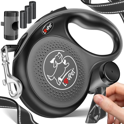 Lovpet® Laisse Enroulable 8 m pour Chiens Jusqu'à 50 kg | Extensible, Ergonomique, Antidérapante | Jogging et Course à 360° | Mailles