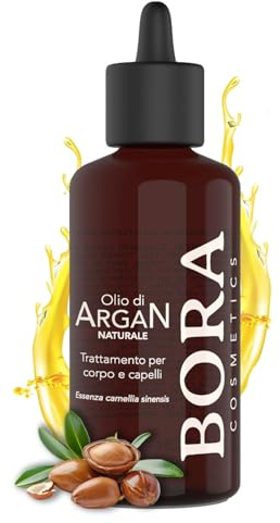 Olio di Argan Puro 98% Viso e Corpo - 100ml, Bora Cosmetics Olio Di Argan Per Capelli - Con Essenza Di Camellia Sinensis - Argan Oil Direttamente dal Morocco
