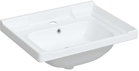 Homvdxl Drop-in Vessel Sink with Drain Hole & Faucet Hole, Ceramic Bathroom Washbasin, Cloakroom Basin Sink for Lavatory, Bathroom, Vanity Unit, 61x48x23 cm