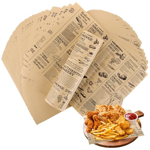 DAJAVE Lot de 400 feuilles de papier sulfurisé pour nourriture, journal alimentaire, papier ciré résistant à l'huile pour sandwich, frites, hamburgers