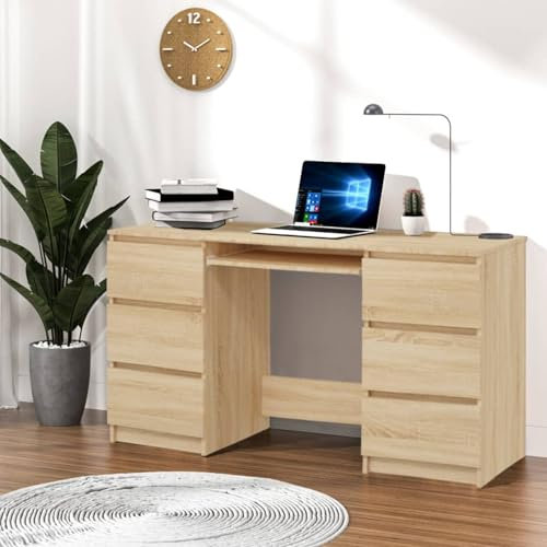 Xichuzi Schreibtisch Sonoma-Eiche 140x50x77 cm Holzwerkstoff, Gaming Tisch, Computertisch, Computer Desk, Office Table, Bürotisch, Arbeitstisch, Nähtisch, Pc Tisch