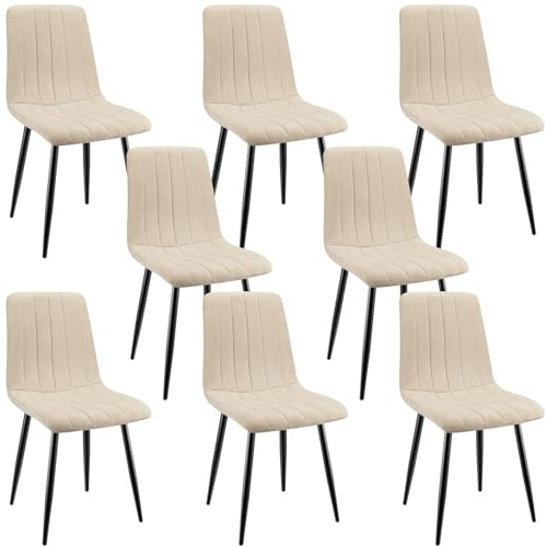 ANVOFONG Esszimmerstühle 8er Set,Leinenstoff Beige Stuhl | Gestreiftes,Esszimmerstuhl mit verstärkten Stuhlbeinen,Küchenstuhl Polsterstühle,Stuhl für Esszimmer,Küche & Wohnzimmer