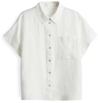 OPUS Damen Kurzarmbluse | Hemdbluse Felisa Regular aus Leinen Milk, 42