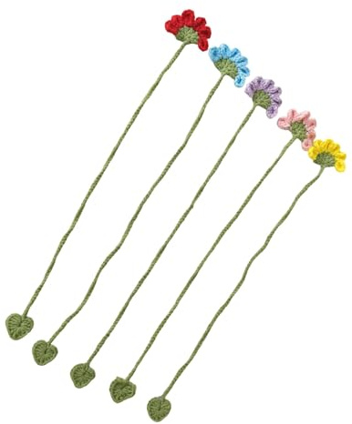 Lesezeichen mit gehäkelten Blumen, Buchseitenclips, gestrickte Lesezeichen, florales Lesezeichen, Lesezeichen für Lehrer, Buchliebhaber, Leser, 5 Stück