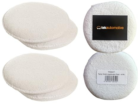 Tek Automotive Pack of 4 Terry Cloth Car Polishing Pads – Soft Cotton Wax Applicator with Sponge Core – Ideal Polish Pads for Sealants, Waxes & Detailing – 12cm Diameter