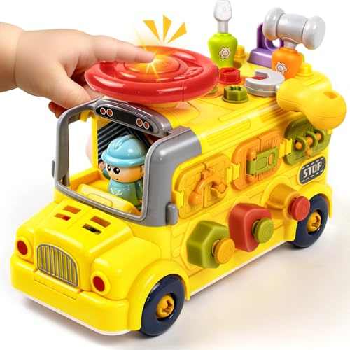 Marstone Toys for 1 2 3 Year Old Boys, Montessori Tool Cart for Toddlers, Gears, Knobs, Storage Gifts Toys for 1 Year Old Boys Girls, Pretend Play Toolbox for Early Learning & Fine Motor Skills