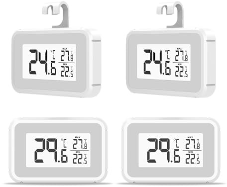 Elitech TM-2 Kylskåpstermometer 4-pack,Temperaturövervakning,Magnet- och krokbeslag,Energisparande,För frysskåp, lagringsrum & kylrum