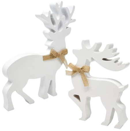 Toyvian 2pièces Rennes Bois Blanc Lot de Décorations De Noël pour Maison Style Ferme Statuettes De Rennes pour Table Cheminée Salon