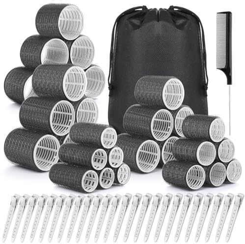 56 PCS Hair Curler Rollers with 5 Sizes Self Grip Hair Rollers with Storage Bag for Long Medium Short Thick Fine Volume Bangs Hair Jumbo Hair Roller for Salon Hairdressing and DIY Hairstyles