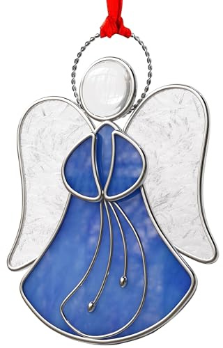KUNDGLA Blue Guardian Angel Suncatcher Stained Glass Panels Window Hanging | Personalized Sun Catchers Ornamen,Glass & Metal,Gifts for Mom Grandma Friend Teacher Birthday Christmas Holiday Decor