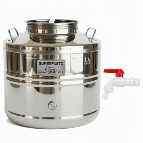Orso Chef Fusto Inox 15 Litri per Olio e Vino – Extra Strong SALDATO Non Perdite in Acciaio con Rubinetto | Bidone Tanica Barile per Olio d’Oliva, Vino, Liquidi Alimentari