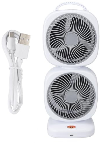 TOPINCN Ventilatore a Torre a Doppio Strato, Ventilatore da Tavolo Portatile a 5 velocità Ventilatore da Tavolo Oscillante Ricaricabile, Ventola di Raffreddamento Personale a Doppia