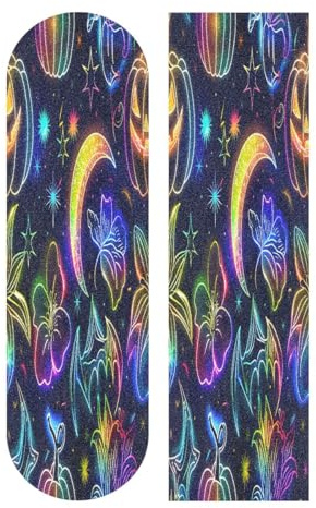 Mnsruu Skateboard-Griptape mit buntem Muster, Neon-Kürbis-Blumen, Longboards, Griptape, rutschfest, Sandpapier-Aufkleber, 22,9 x 83,8 cm