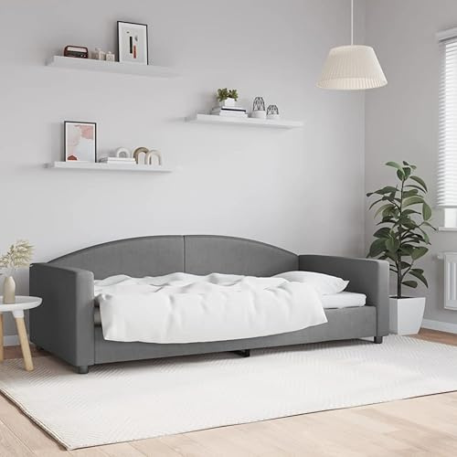 QJBSAVVA Tagesbett 90x200 cm aus robustem Stoff Dunkelgrau Schlafsofa mit Metall-Massivholz-Gestell Modernes Design Gästebett für Wohnzimmer Schlafzimmer Jugendzimmer