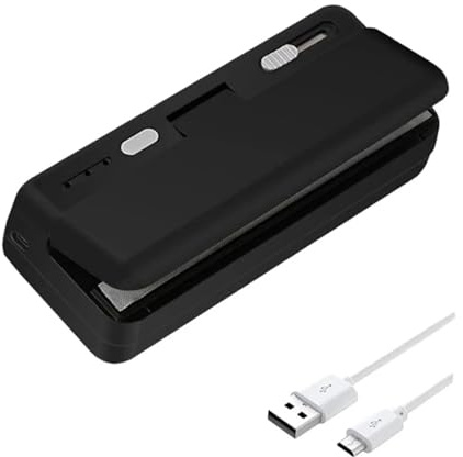 Selladora al vacío de alimentos, Mini Sellador De Bolsas Plástico, Máquina Sellado Térmico, Envasado Alimentos, Clip Mano Recargable(Black)