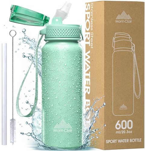 Mont-Clair Botella Agua Acero Inoxidable - Botella de Agua Deportiva - 600ml - Termica y Sin BPA - para Adultos & Niños, Deporte, Oficina, Yoga, Ciclismo, Gym - Verde