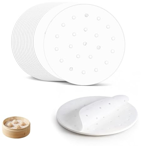 ZMZaoan 100 Stück Ø 20 cm Dim Sum Papier als Unterlage für Bambusdämpfer, Heißluftfritteuse - Bambus Dampfgarer Unterlagen Rundes, Antihaftbeschichtetes Backpapier für Dampfgarer Air Fryer Liner