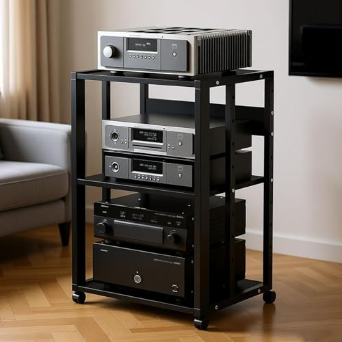OAKVYNE Rack Stereo Hifi Mobile A 2/3 Livelli, Supporto Audio Av E Mobile Per Giradischi, Stand Mobile Hi-Fi Per Salotto, Sala Giochi, Ufficio, Hifi Con Ruote(Style 2)