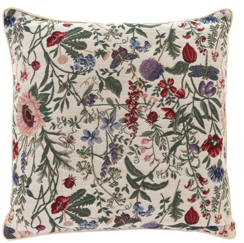 Signare Tapestry Cushion Cover 18 x18 inches 45cm x 45cm Decorative Sofa Cushions with Garden Flower and Creatures (Morning Garden, CCOV-MGD)