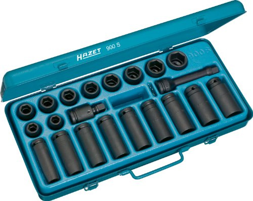 HAZET Kraft Steckschlüssel-Satz 900S, 1/2 Zoll (12,5 mm) Vierkant | 1/2 Zoll (12,5 mm) Vierkant hohl, Antrieb 1/2 Zoll (12,5 mm) Vierkant hohl, Abtrieb Außen-Tractionsprofil Sechskant, 6932 g