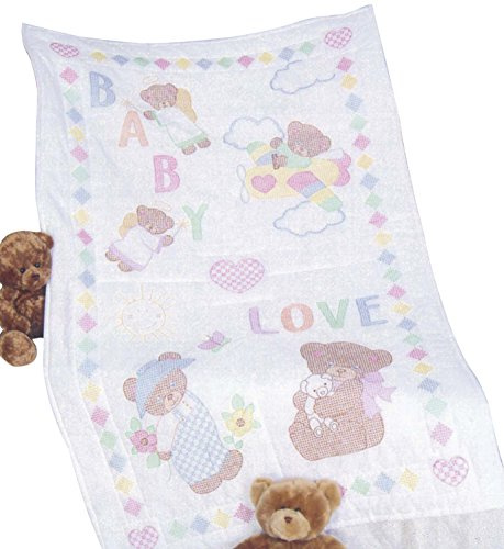 Jack Dempsey Stamped White Quilt Crib Top, 40 inches x 60 inches, Baby Love Bears,