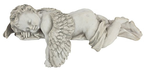 Design Toscano Tempo di fare la nanna, Piccolo angelo dormiente Statua mensola, poliresina, pietra antica, 30 cm