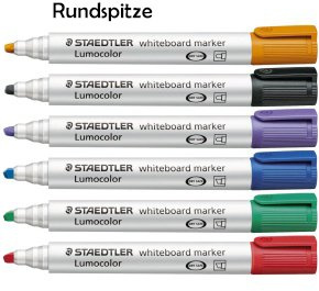 Staedtler Lumocolor 351 Whiteboard-Marker Rundspitze und Keilspitze, verscheidene Farben zur Auswahl (Rundspitze Sortiert 1, 6)