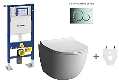Pack Wc suspendu Geberit sans bride - Sigma01 chromé brillant