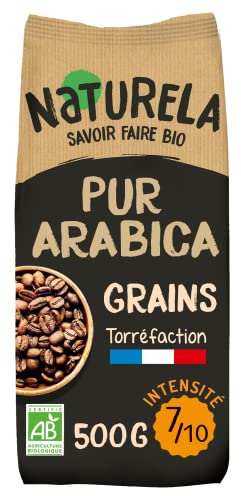 NATURELA - Café Grains Bio - Café Arabica Bio - Torréfaction Lente - Fabriqué en France - 500g