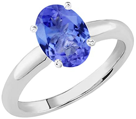 Verlobungsring aus Sterlingsilber, 8 x 6 mm, ovaler Edelstein, Solitär, Braut, Verlobungsring, Sterling Silber, Aquamarin