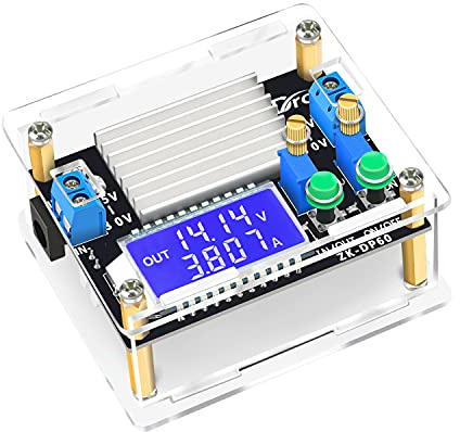 DROK Boost Buck Converter, DC 5.5-30V to 0.5-30V 5V 12V 24V Output Adjustable Power Supply Regulator Module, 4A 35W High Power Voltage Step Up Down Converter Board with Case LCD Display