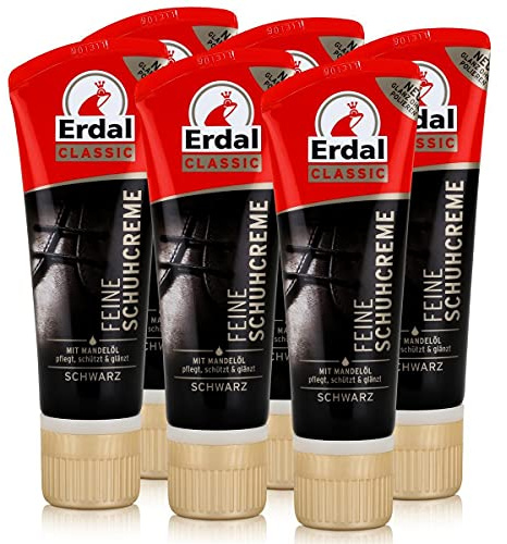 Erdal Classic Feine Schuhcreme Schwarz - Tubencreme, mit Mandelöl 75ml - Pflegt, schützt & glänzt (6er Pack)