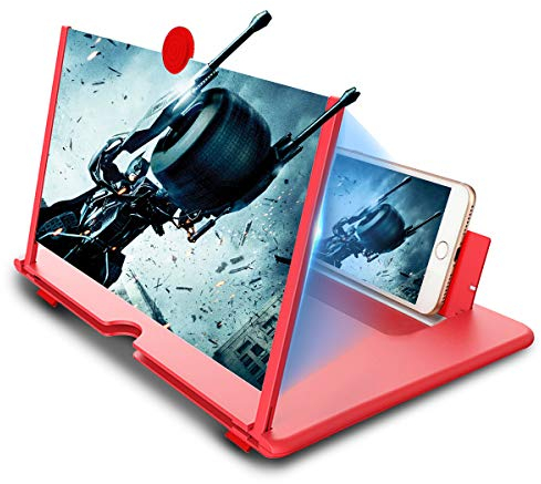 Newseego 12 Phone Screen Magnifier, HD Mobile Phone Amplifier with Foldable Stand Holder 3D Anti-Radiation Movies Video Expanders Phone Magnifier Screen with Pull Design for All Smartphone - Red…