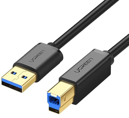UGREEN Cable de impresora USB-A 3.0 y USB-B 3.0 de 1 metro, color negro