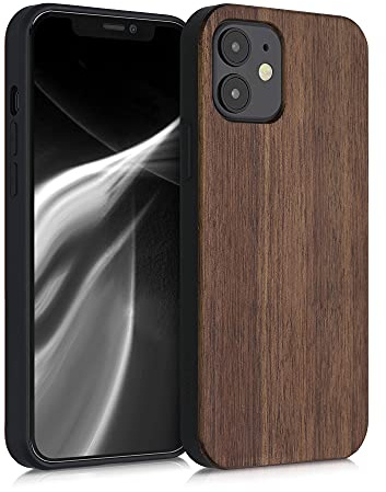 kwmobile Handyhülle für Apple iPhone 12 / iPhone 12 Pro Hülle Holz - Case mit TPU Bumper - Stoßfestes Hardcase - Schutzhülle Cover in Dunkelbraun