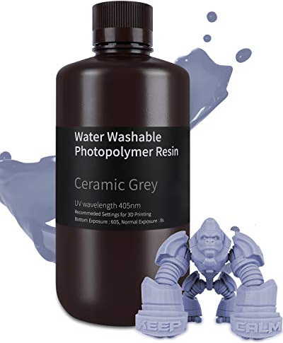 ELEGOO Resin Wasser Abwaschbar 1000g Grau, 405nm LCD UV-Härtung 3D Drucker Resin Water Washable Resin für MSLA/LCD/DLP Resin 3D Drucker