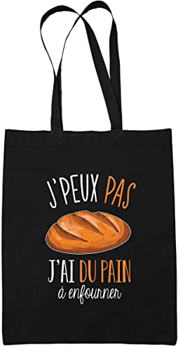 Planetee Sac Tote Bag Pain À Enfourner Je peux pas Noir | Sac caban en toile coton idée cadeau anniversaire